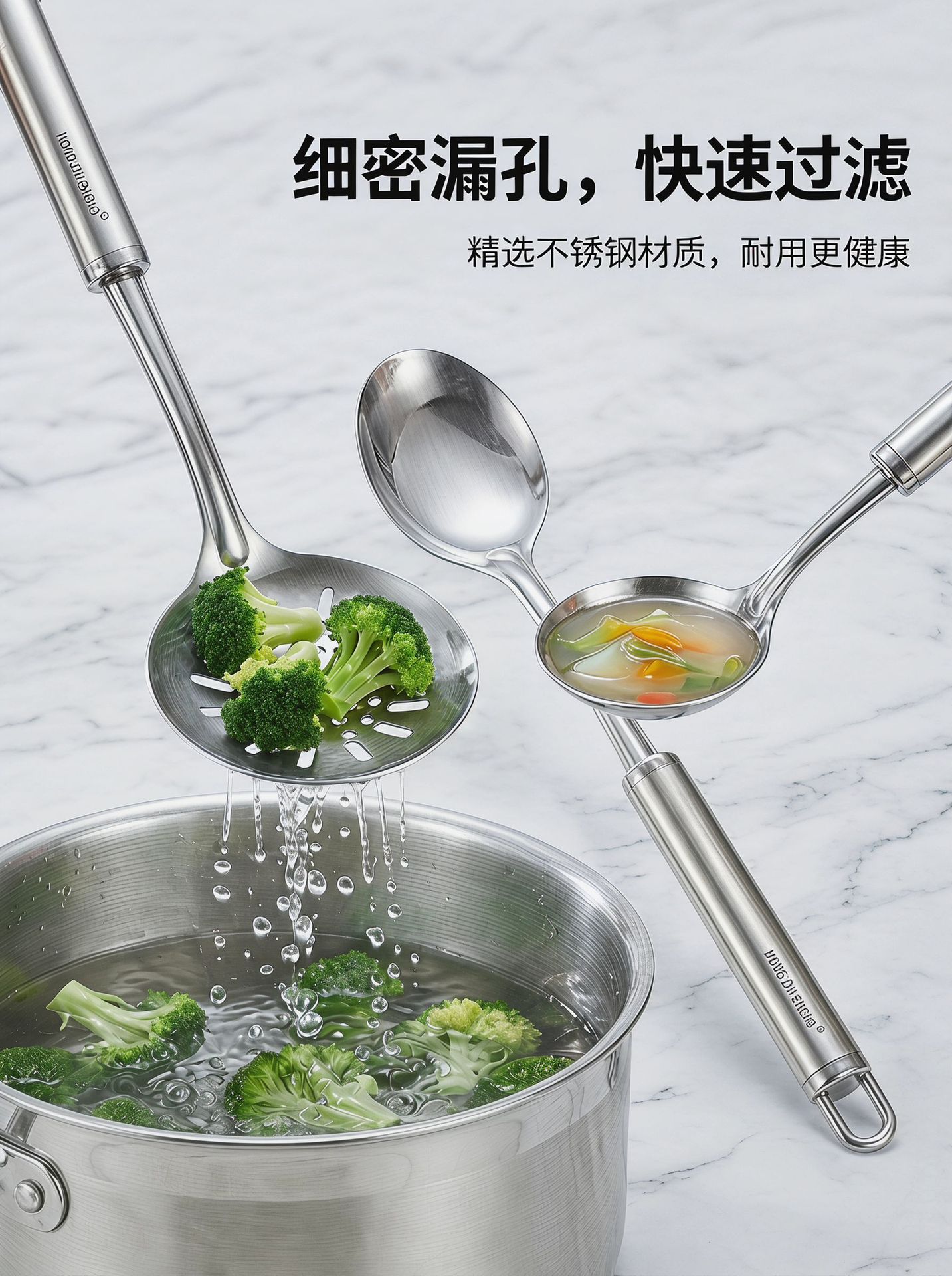 Stainless steel spatula kitchenware set, cooking soup spoon spatula, serving spoon, anti-scald stir-frying spatula, frying spatula, large strainer spoon gift pic 9