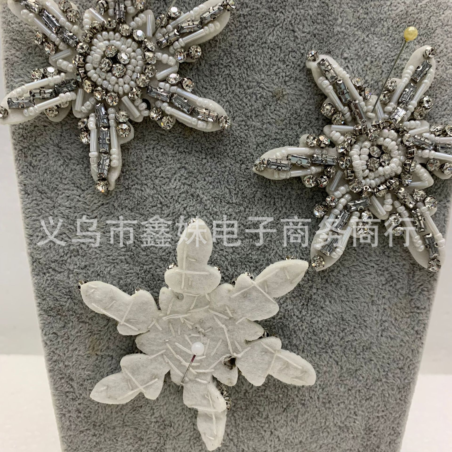 White snowflake, diamond-encrusted, beaded, embroidered patchwork decorative stickers pic 3