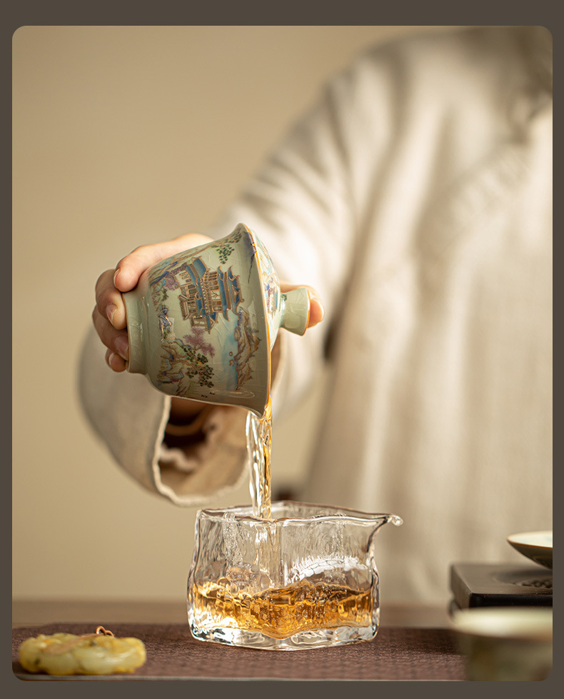 汝窑三才盖碗山水茶壶茶杯主人杯开片可养掐金功夫盖碗送礼套装详情15