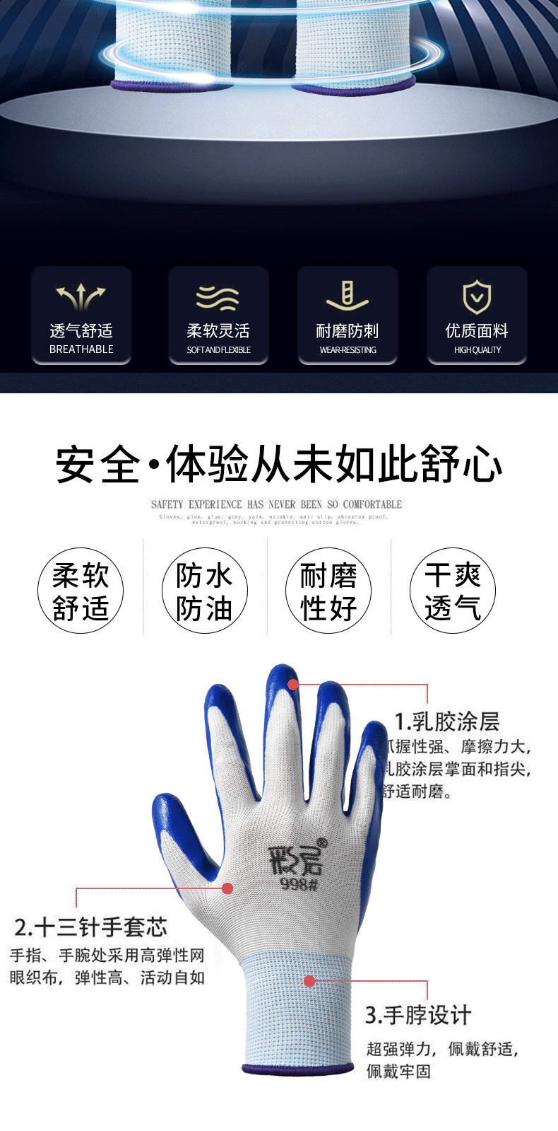 十三针尼龙手套丁腈浸胶耐磨防割工业防护搬运劳保手套批发一次性手套详情8