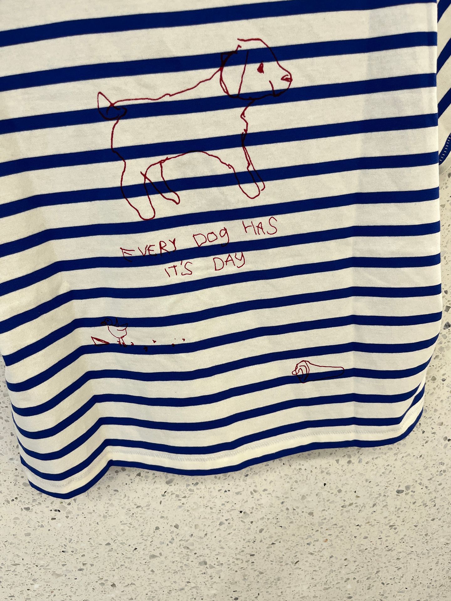 A short striped short-sleeved T-shirt with hand-painted dog letter prints for girls pic 6