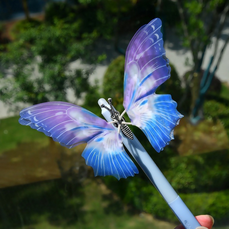 Chenxi butterfly-shaped press erasable gel pen Crystal blue Student black stationery wholesale erasable pen pic 18