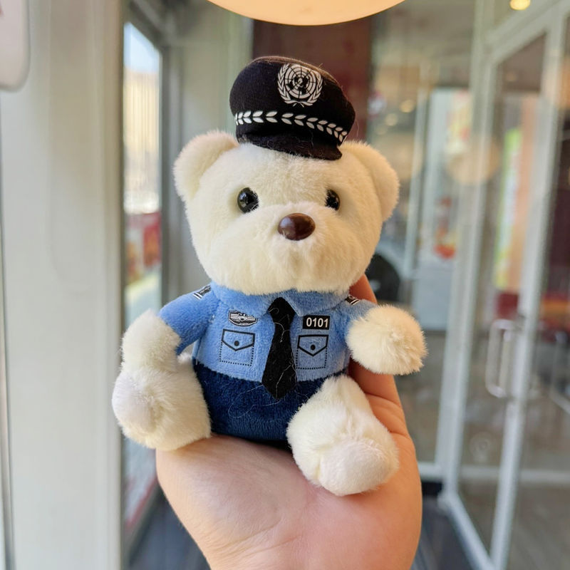 新款警察熊交警消防熊小挂件毛绒玩具公仔网红铁骑玩偶可爱钥匙扣详情9