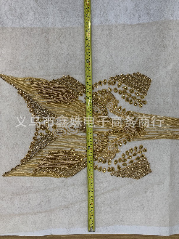 重工金色前幅钉珠贴花流苏网纱贴花详情6
