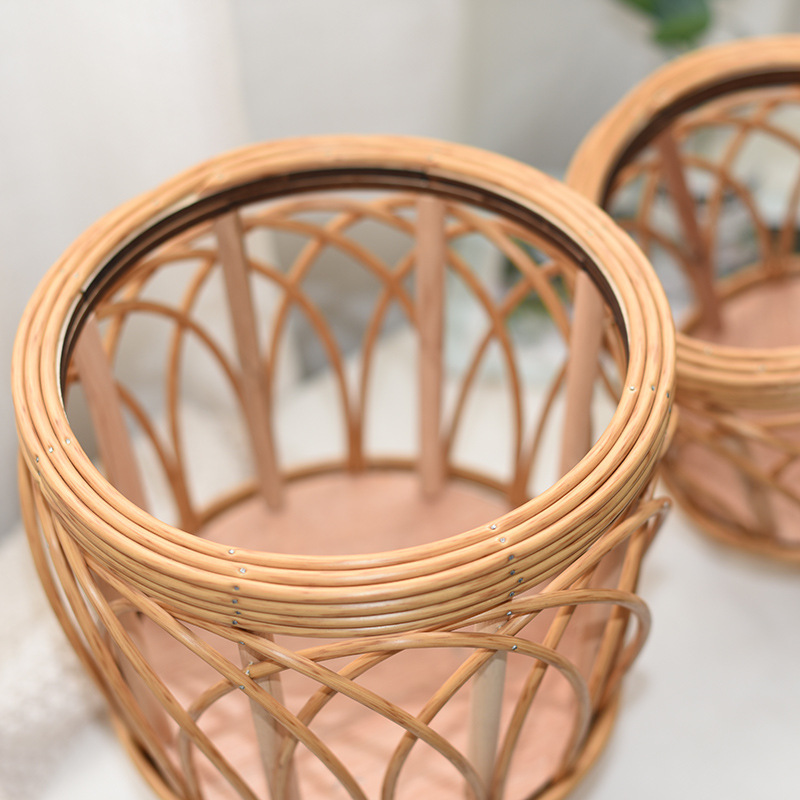 Nordic-style woven flower POTS, imitation vine flower stands, triangular living room, floor-standing balcony, bamboo woven flower baskets, indoor solid wood plants pic 8