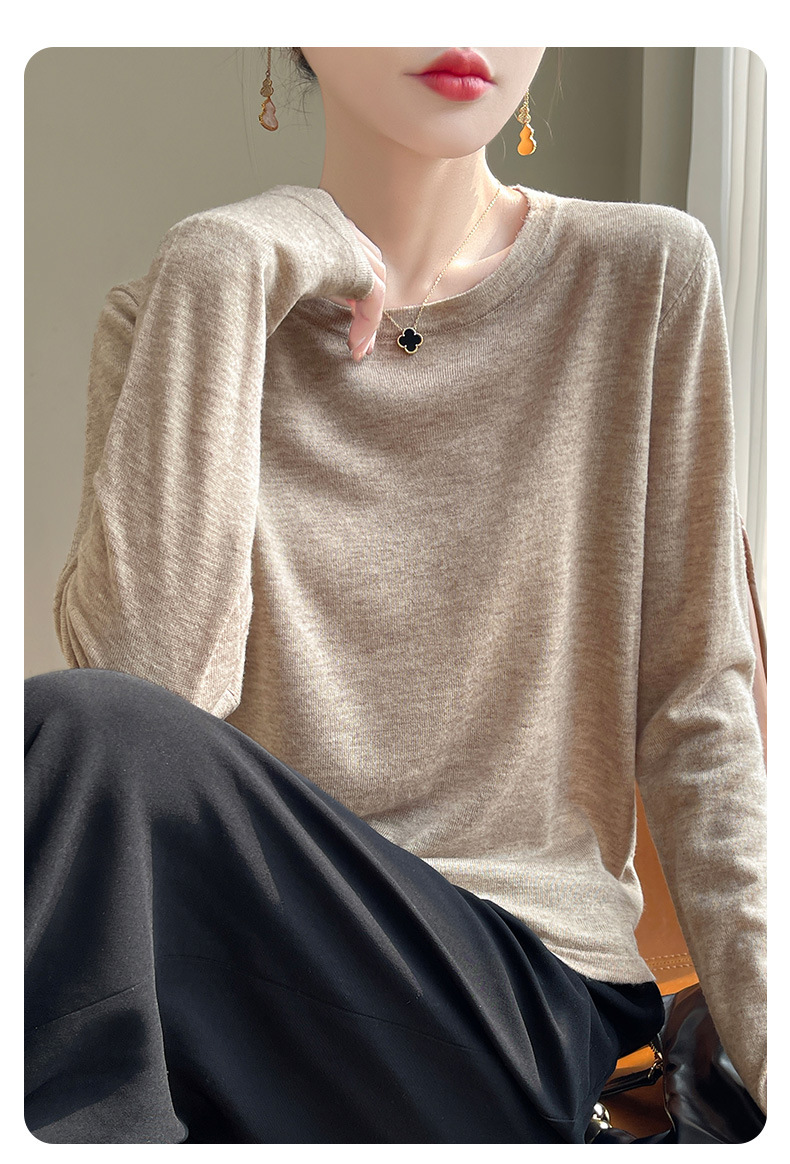 A fine-spun fine wool knitted sweater for women with a round neck, thin spring loose long-sleeved mulberry silk T-shirt, paired with a base layer top pic 19