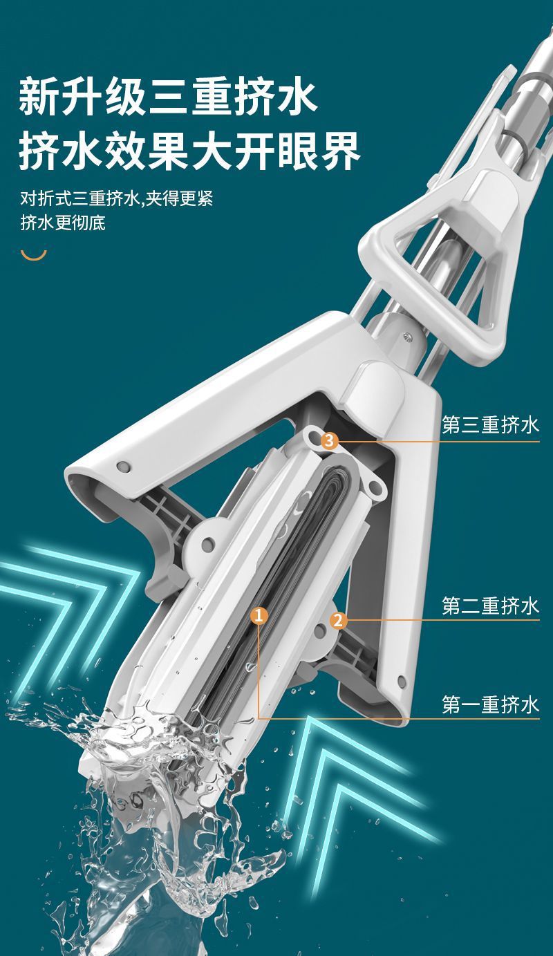 海绵拖把2025新款家用一拖净吸水对折式免手洗德棉头干湿两用拖把详情4