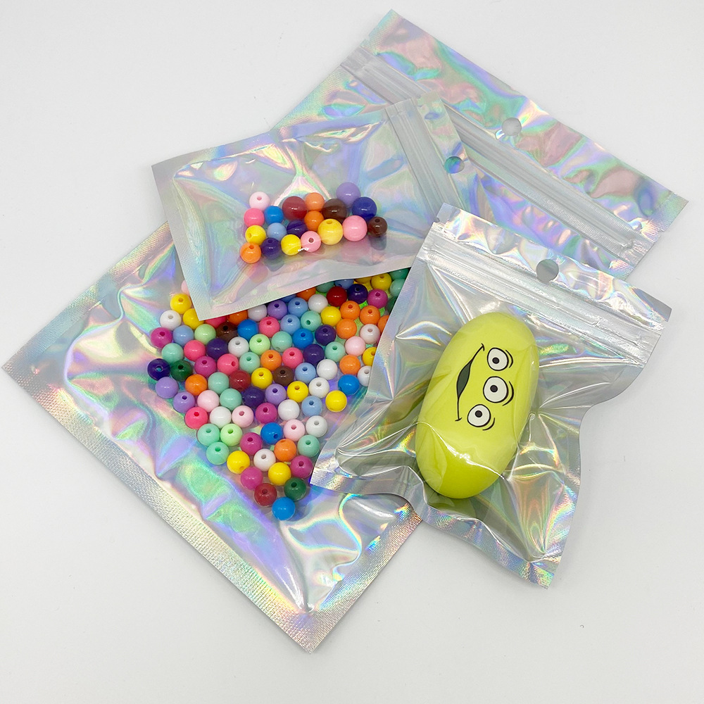 In-stock round-hole hanging hole laser rainbow film aluminum-coated yin-yang self-sealing bags, aluminum foil electronic product packaging zipper bags pic 7