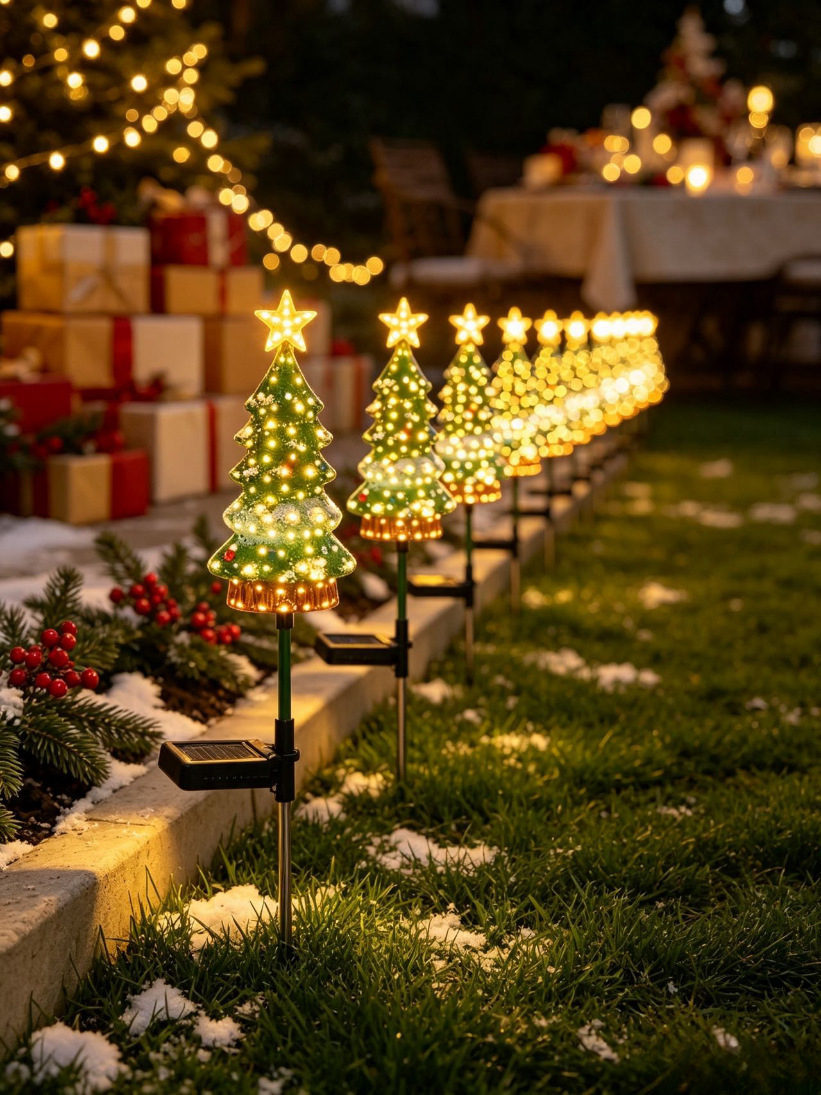 Christmas decorations, solar-powered Christmas ornaments, green Christmas tree shaped solar lighting fixtures, floodlights, outdoor energy-saving and environmentally friendly portable monitoring street lamps, lighting products pic 7