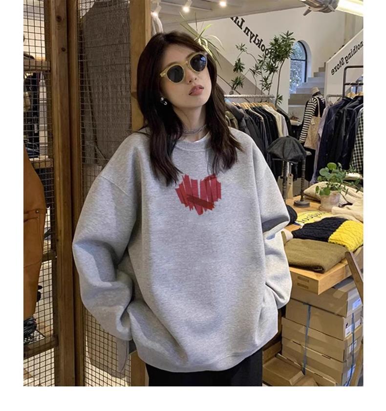 美式复古卫衣女秋季慵懒风宽松长袖上衣圆领加绒加厚oversize外套详情27