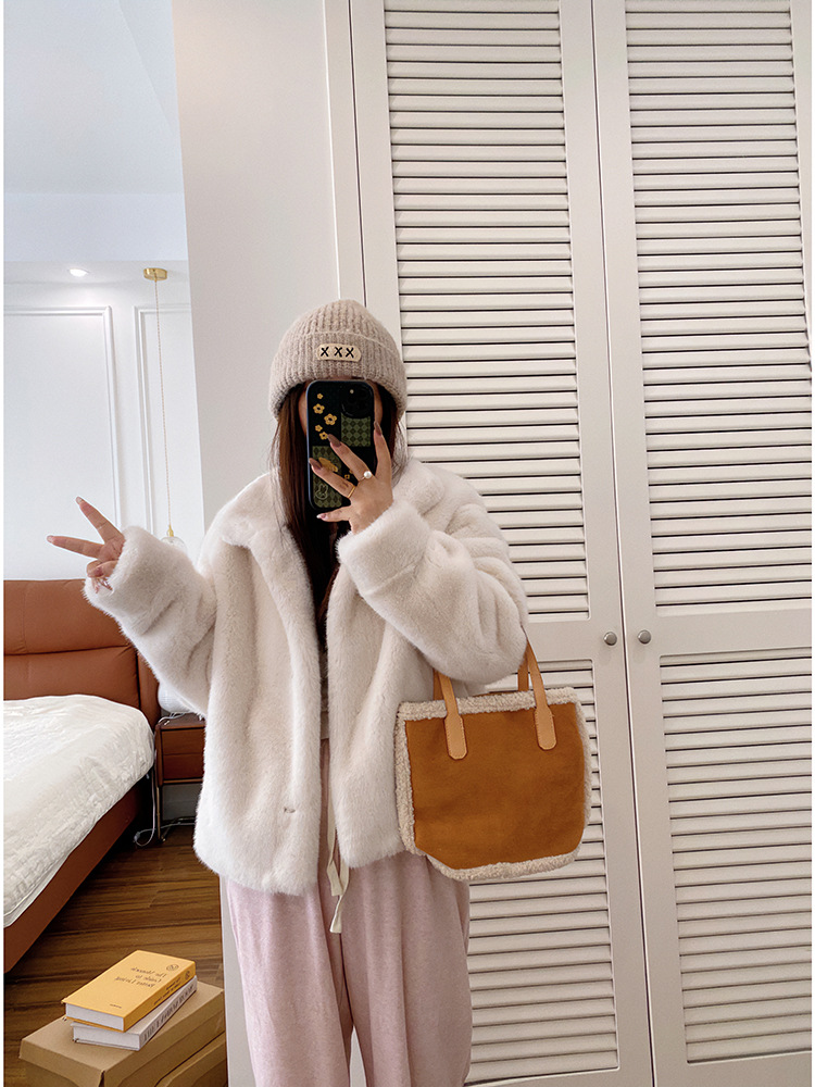 欧貂绒皮毛一体短款立领仿水貂毛外套环保皮草女秋冬新品通勤风详情44