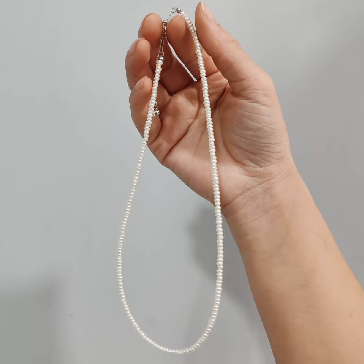 天然淡水真珍珠项链百搭925银2-3小珍珠颈链时尚简约小扁珠锁骨链详情3