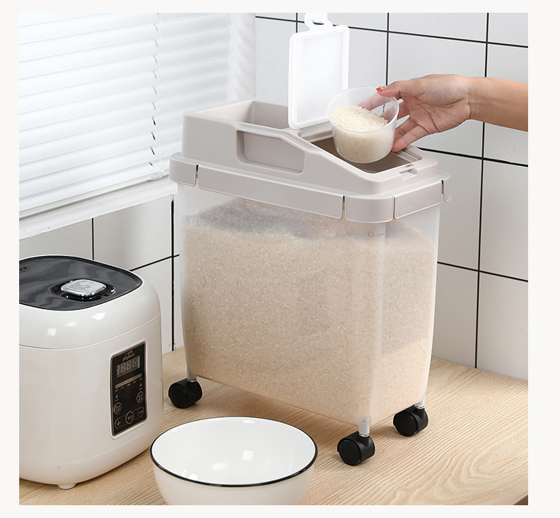Japanese-style plastic rice bucket, 20 jin moisture-proof transparent rice storage box, household kitchen rice container, flour and grain bucket, preservation box pic 17