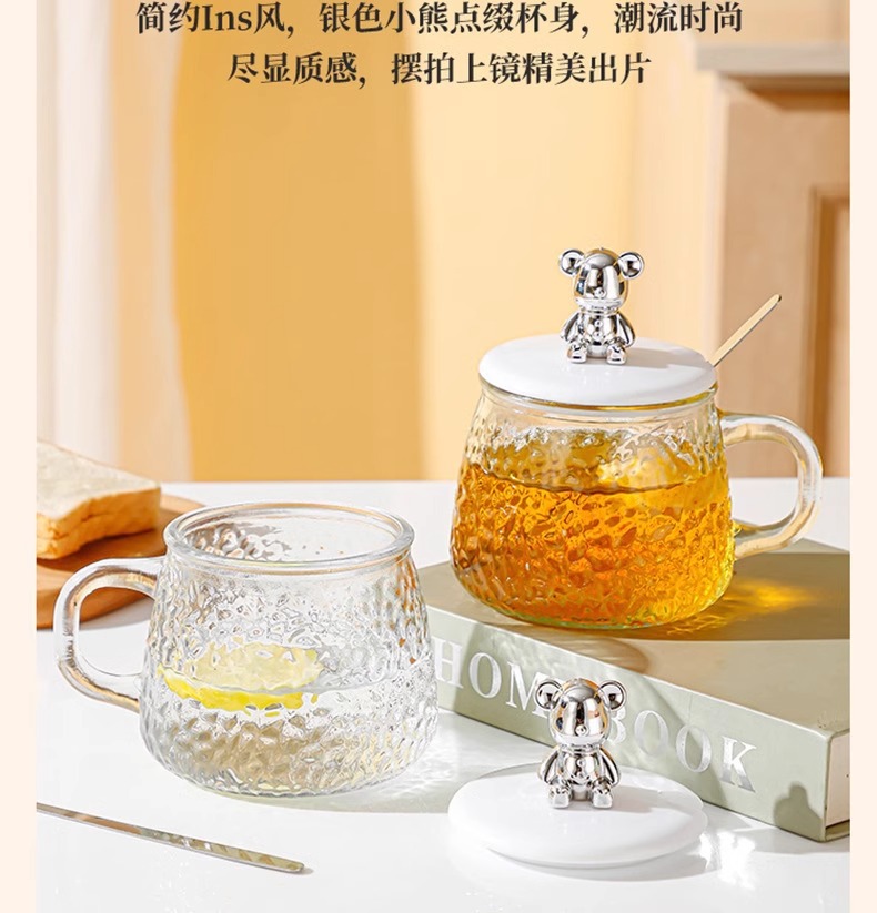 马克杯高颜值小熊杯办公室咖啡杯水杯伴手礼玻璃杯把手花茶杯子详情7