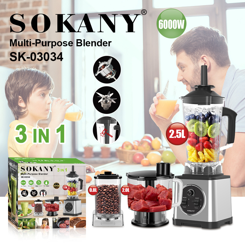 Export SOKANY03034 blender, household three-in-one meat and bean grinder, stainless steel juicer pic 2