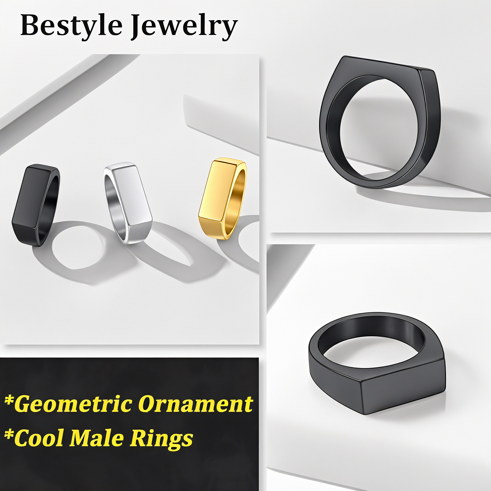 欧美饰品7mm钛钢长方形戒指复古潮女个性铸造不锈钢金色印章指环详情9