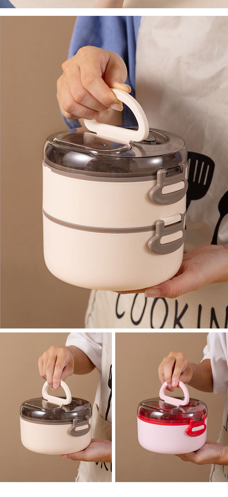 Customized portable double-layer round lunch boxes for office workers, microwave stainless steel multi-layer lunch buckets, double-layer bento boxes pic 8