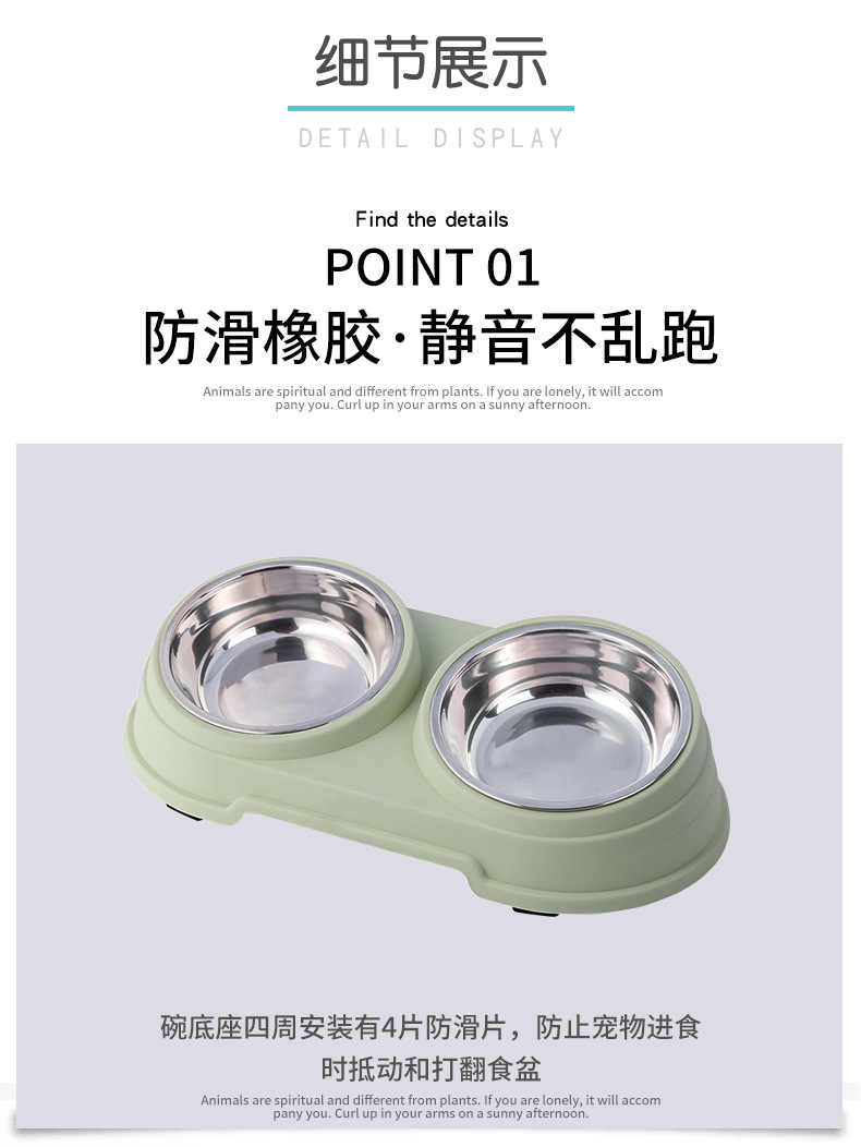 New tilted large double-bowl pet stainless steel dog bowl, pet cat and dog basin in color box pic 9