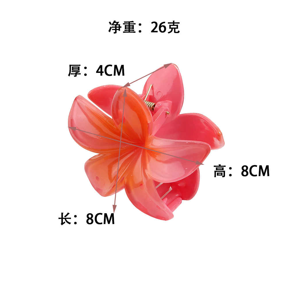 欧美跨境彩色鸡蛋花发夹花朵抓夹复古女士侧抓半抓后脑勺鲨鱼夹详情5