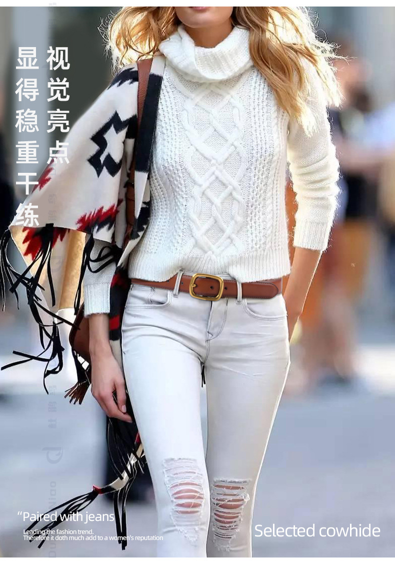 女士古风牛皮腰带女休闲复古真皮带女百搭高级女跨境专供牛仔裤带详情13