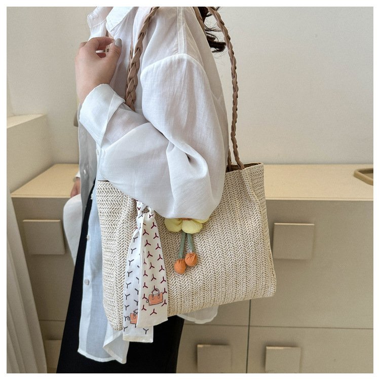 编织草编包包女大容量2023新款夏天花朵单肩休闲潮流洋气托特包详情13