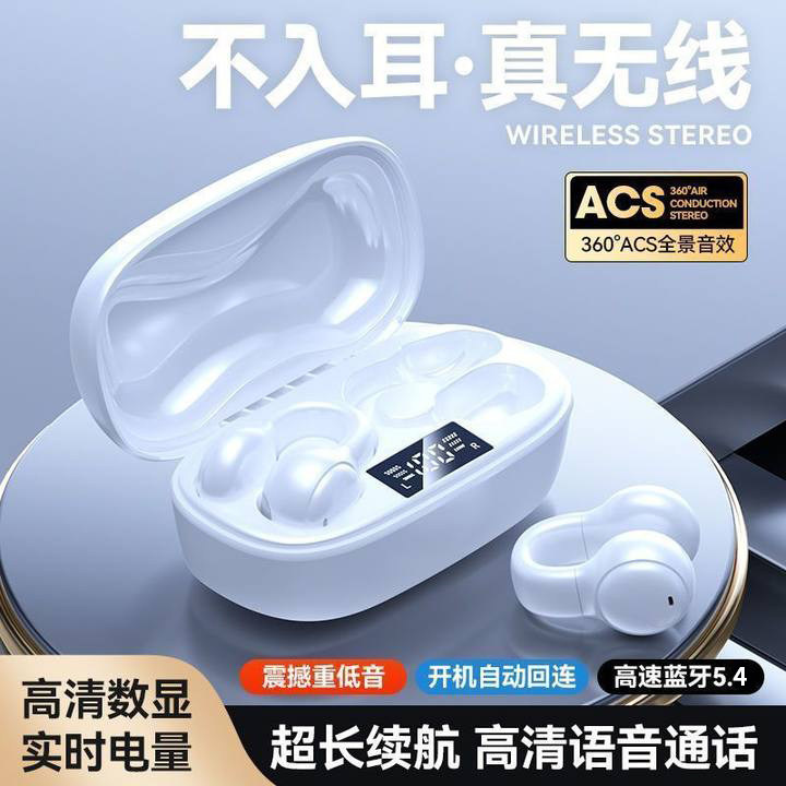 2025 New non-in-ear clip-on headphones, bone conduction wireless Bluetooth headphones, ultra-long battery life, intelligent large digital display pic 1