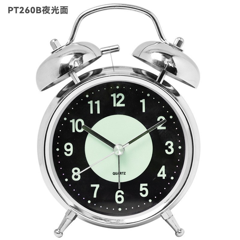 4-inch electroplated metal silent double bell alarm clock, glass silk-screened scale digital clock face, luminous clock face pic 12