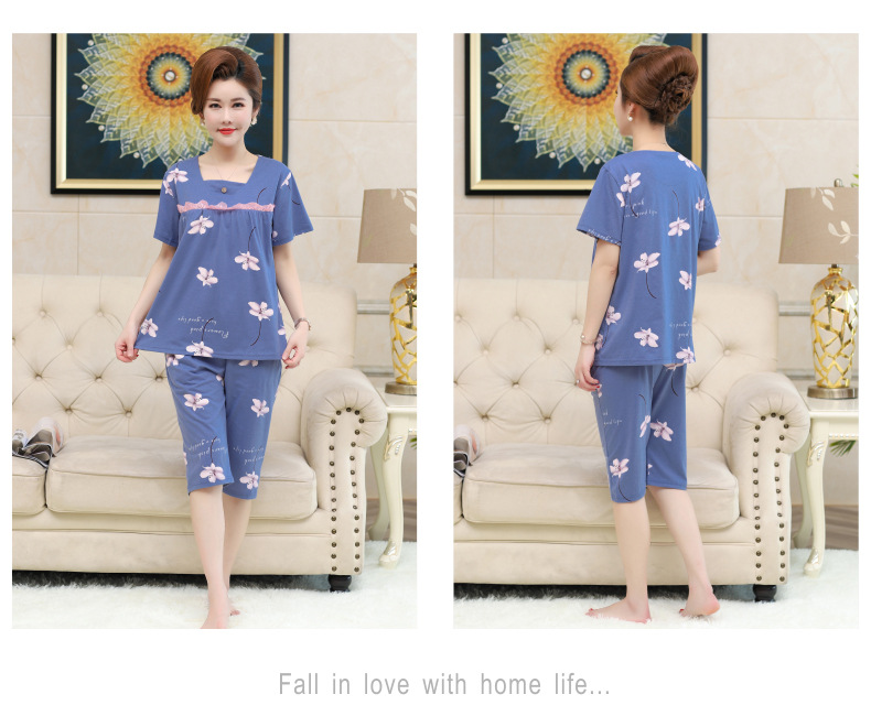 Middle-aged and elderly women wear summer short-sleeved, thin cotton clothes. Middle-aged women wear summer round-neck home clothes. Grandmothers and the elderly pic 59