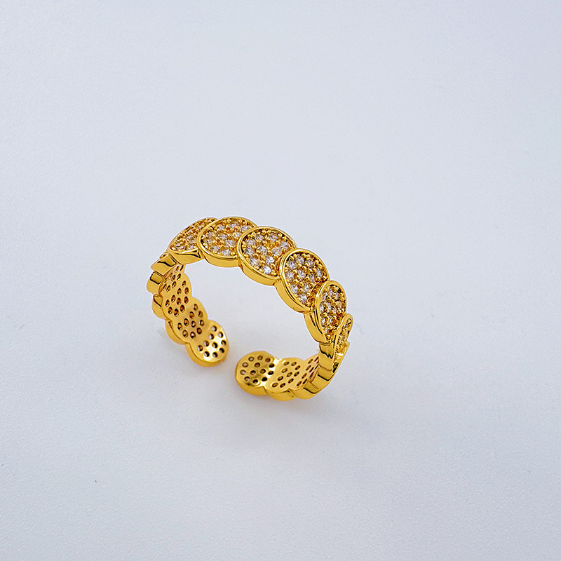 Premedita nuevo japonés coreano simple temperamento anillo abierto personalidad creativo luz lujo lleno de diamantes círculo anillo abierto mujer pic 7