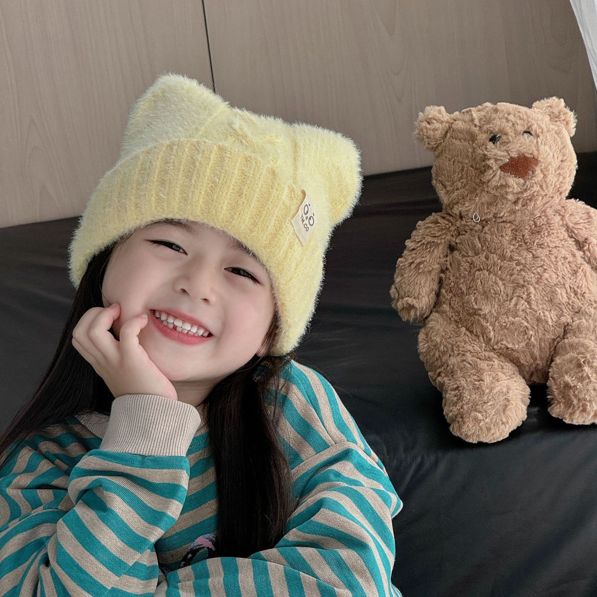 儿童针织帽日系可爱猫耳朵小标狐狸毛秋冬毛线帽防风保暖护耳帽详情10