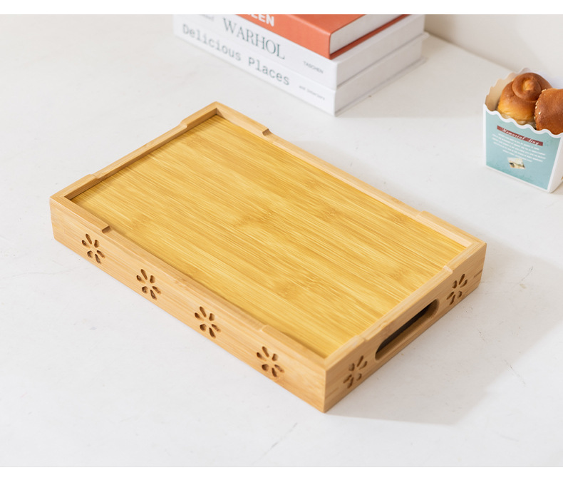 新款竹制雕花托盘简约设计家用酒店厨房中式实木托盘中式茶具茶盘详情16