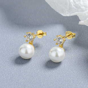 珍珠满钻耳环女925纯银小众轻奢设计圈圈耳扣法式高级感贝珠饰品详情1