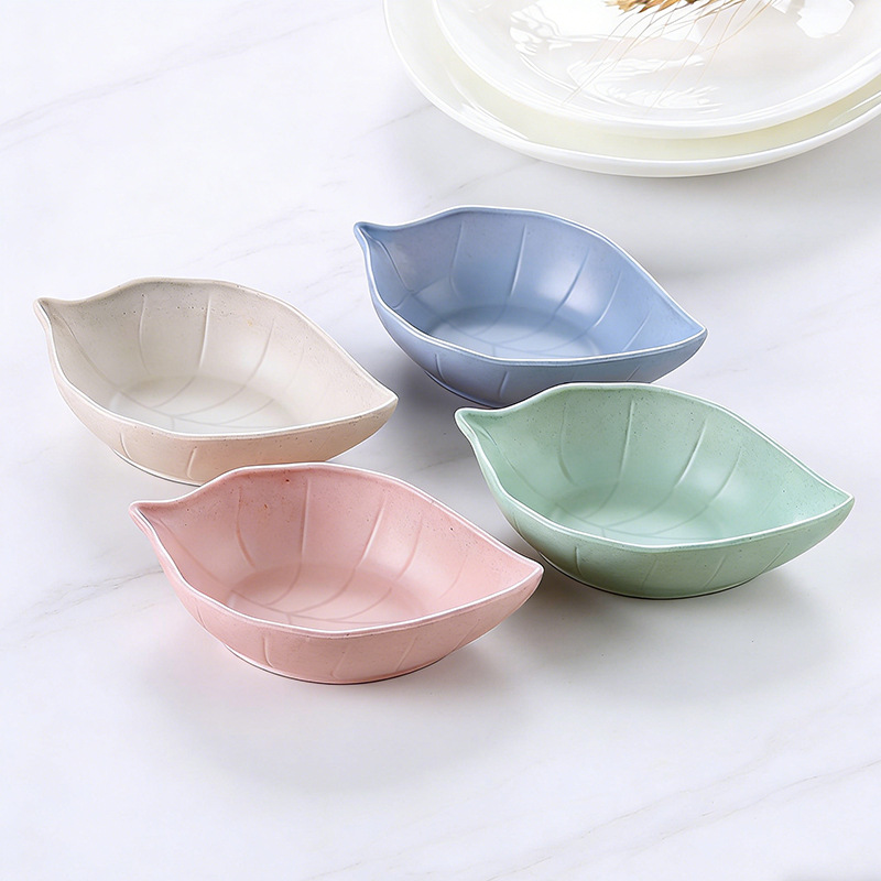 家用厨房小麦秸秆调味碟创意塑料树叶形咸菜小碟子餐具蘸料小吃碟详情4