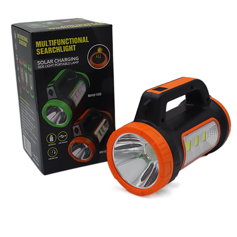 New cross-border solar LED high-intensity portable light with side light, USB charging, outdoor searchlight, night fishing emergency flashlight pic 7