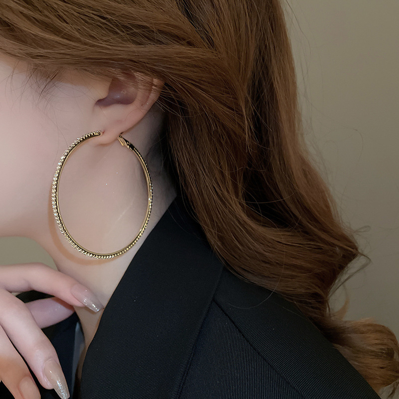 银针欧美冷淡风镶钻爱心圆圈耳圈小众简约夸张耳环百搭高级感耳饰详情6