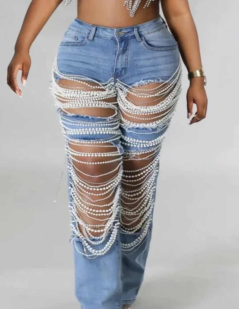 INS amazon aliexpress europa y Estados Unidos crossover 2026 big broach jeans mujer cadena de cuentas cadena colgante accesorios pantalones de corte recto pic 12
