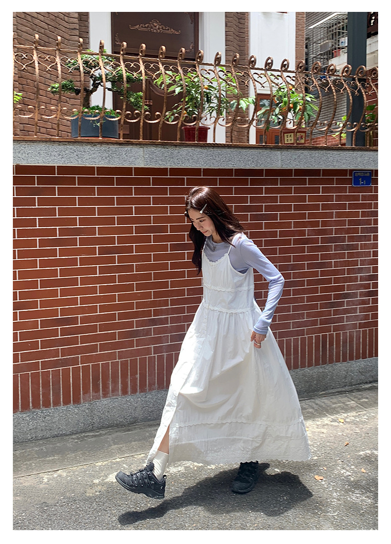 黄峥法式高腰花边吊带连衣裙女2024早秋宽松显瘦无袖长裙143LH576详情7