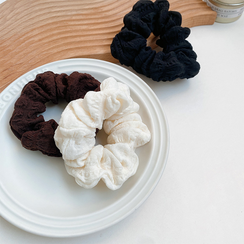 Skin-friendly, soft and smooth, pleated solid color large intestine hair band, retro bun hairstyle, cream puff hair tie, ins leather band hair accessory for women pic 6