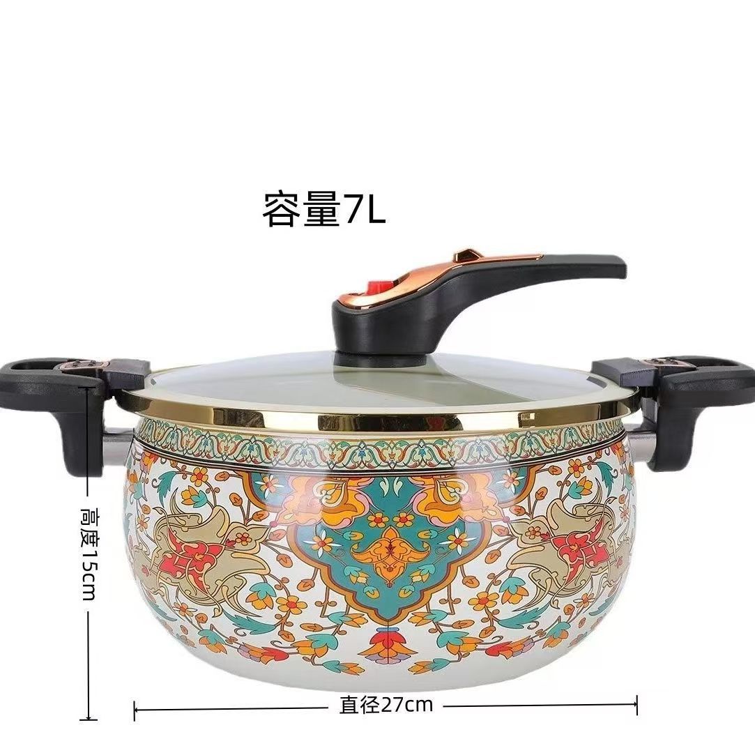 New enamel enamel micro-pressure pot 7L large capacity, flat-bottomed thickened double-ear enamel stew pot and soup pot, large capacity for household use pic 8