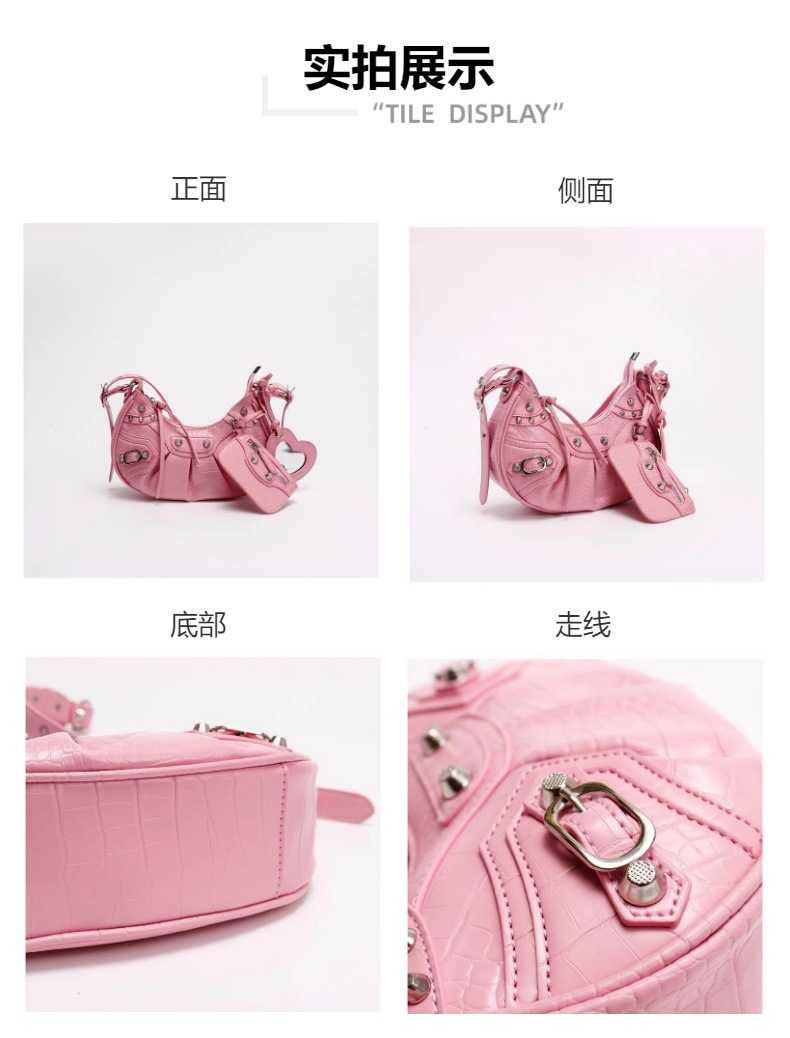 女包2025新款机车包腋下包辣妹包铆钉流苏三合一褶皱包单肩斜挎包详情7