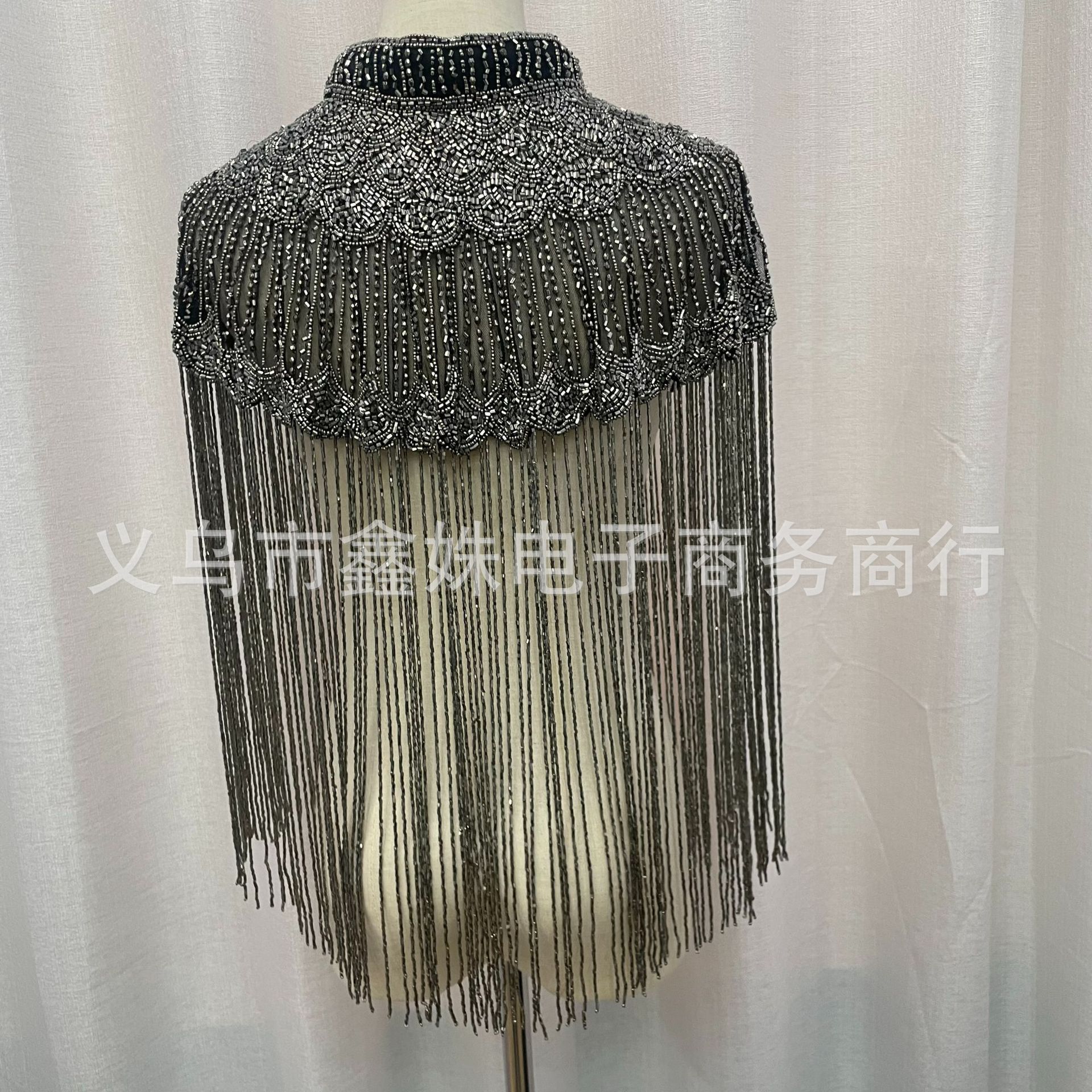 Fringed sequined shawl, European and American retro Gatsby ball party beaded evening dress, short small shawl pic 8