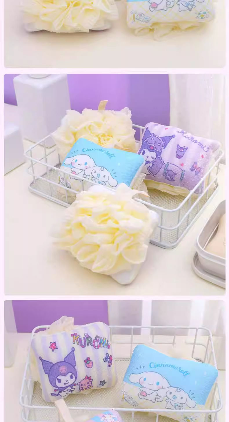 正版授权凯蒂猫浴球柔软起泡沐浴花搓澡搓背女三丽鸥可爱儿童浴擦详情11