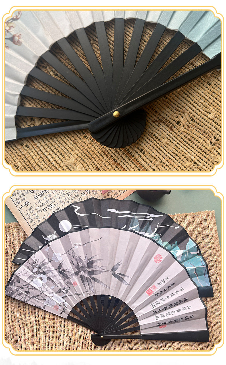 中国风广告扇子定制古风绢布8寸折扇雕刻折叠扇酒吧蹦迪国潮男扇详情14