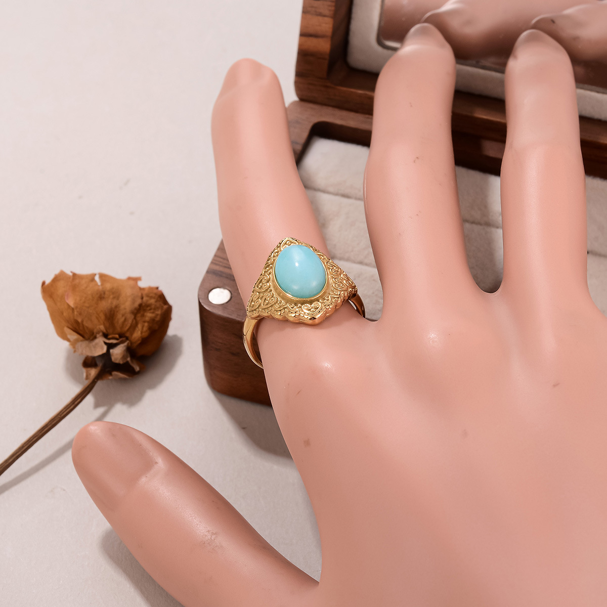 Best-selling stainless steel natural stone rings for women on AliExpress, non-fading titanium steel retro geometric rings for women pic 32