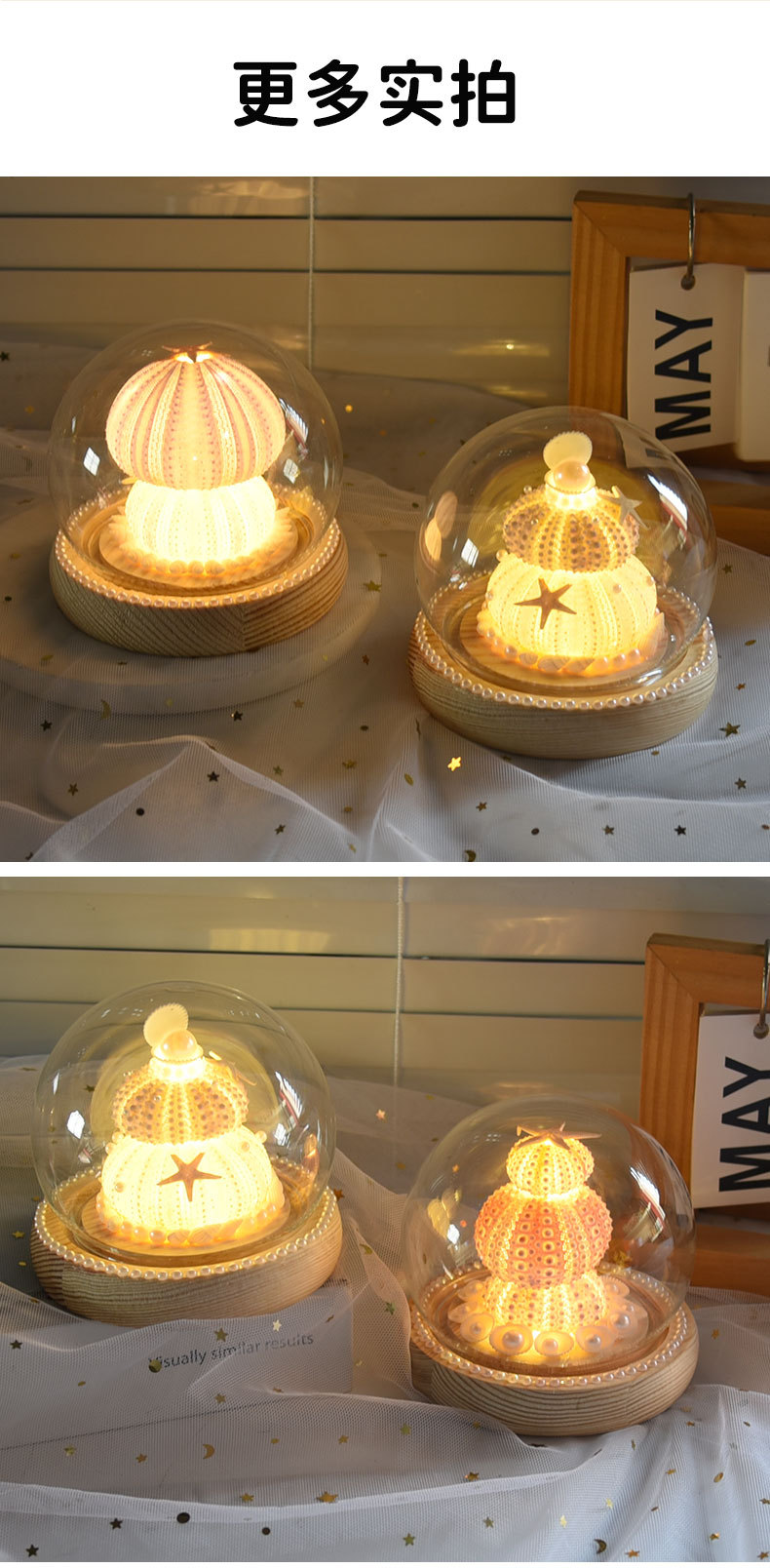 海胆氛围灯 diy材料包手工制作圆球玻璃罩小夜灯海星摆件生日礼物详情9