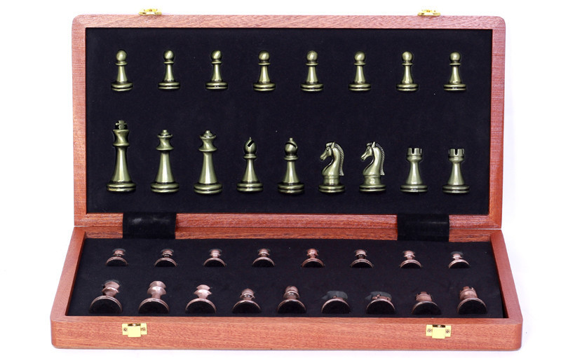 国际象棋金属锌合金玩具折叠棋盘+2个备用棋子手提便携棋具礼盒详情12