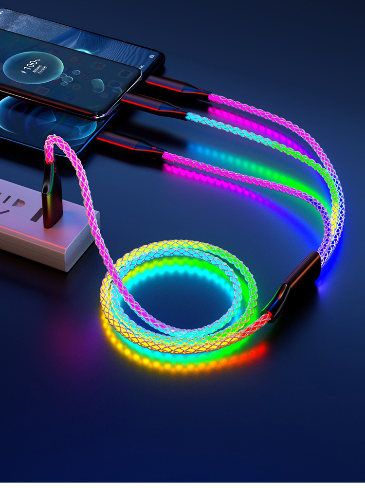 The seven-color gradient luminous data cable is compatible with Apple PD fast charging 100W dual Type-C and Huawei one-to-three charging cable pic 7
