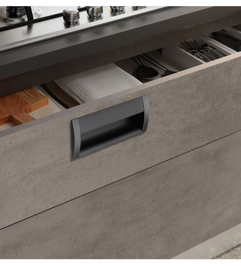 Modern and simple built-in hidden drawers with concealed handles, wardrobes and cabinets, sliding door handles, and aluminum alloy buckles pic 9