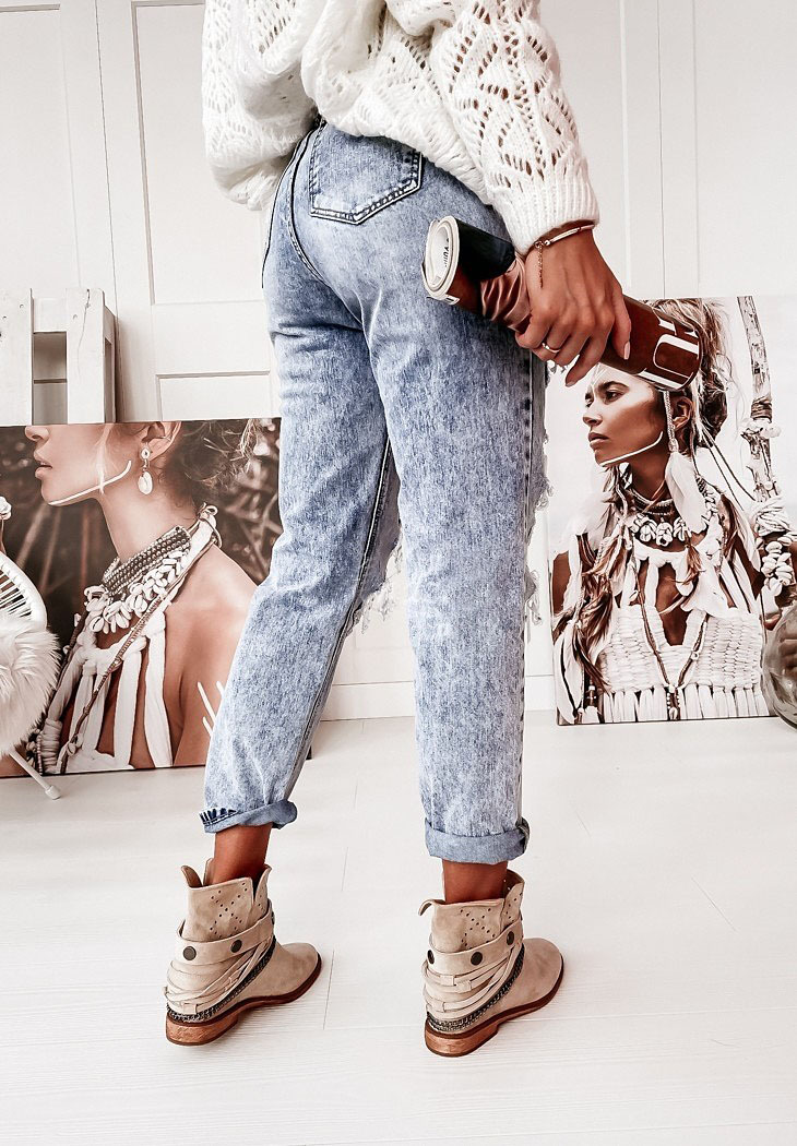 Cross-border trade Amazon 2022 Autumn/Winter new streetwear trendsetter Ripped, slimming denim pants for women pic 4