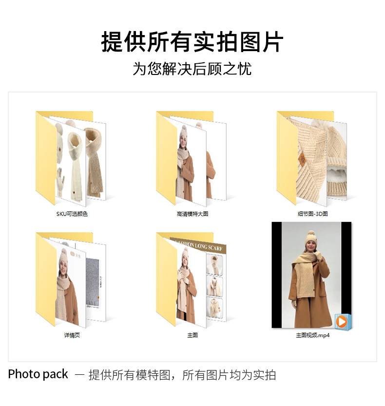 新款针织手套 女秋冬保暖防寒亚马逊户外纯色毛线 触屏手套详情1